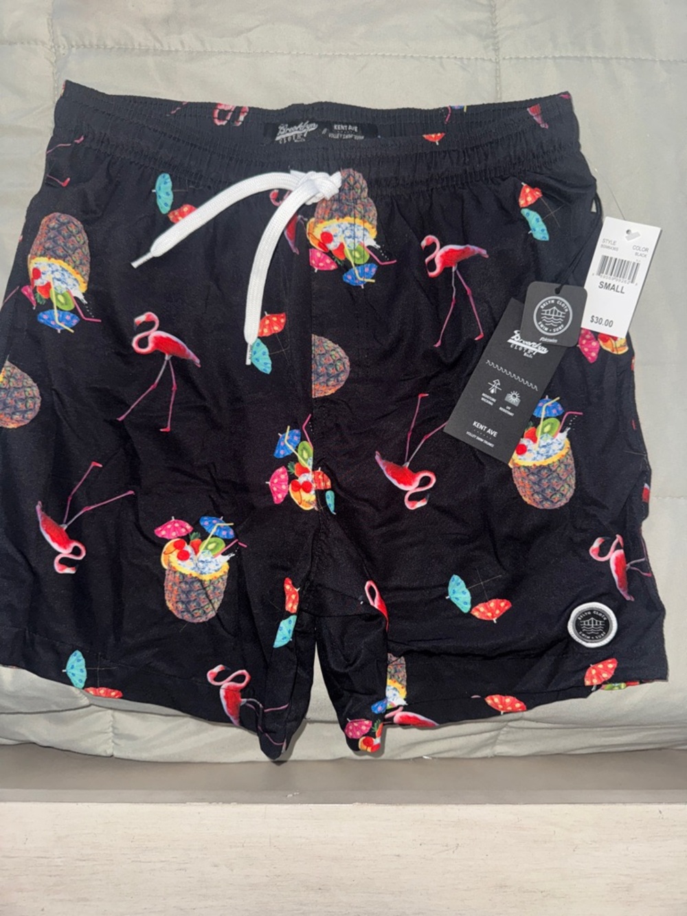 Brooklyn Cloth Black Pineapple & Flamingo Print Swim Trunks